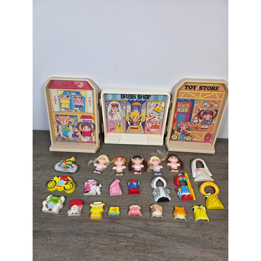 Vtg 1978 Knickerbocker Dolly Pops Poptown Lot Dress Shop Toy Store House 25+ Pc
